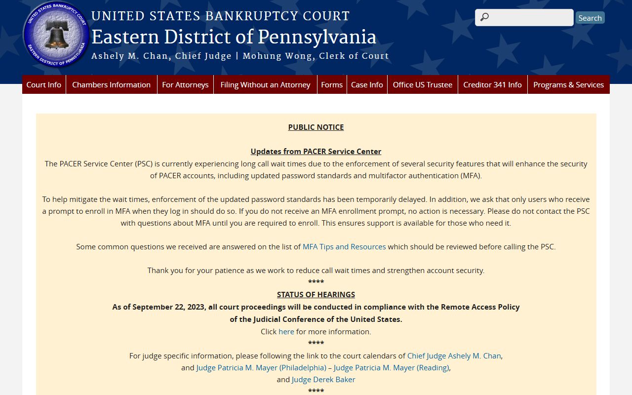 Chester County Clerk of Courts related federal bankruptcy records source