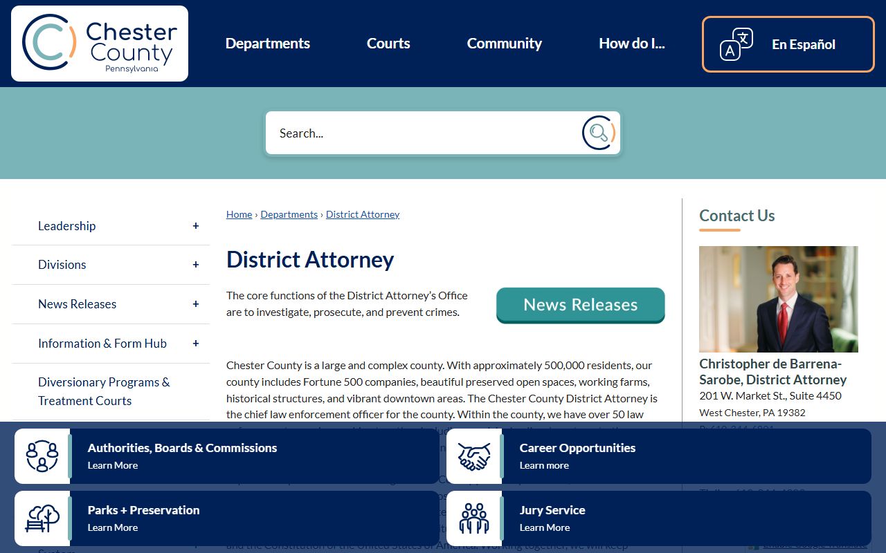 Chester County arrest records and court charges District Attorney office