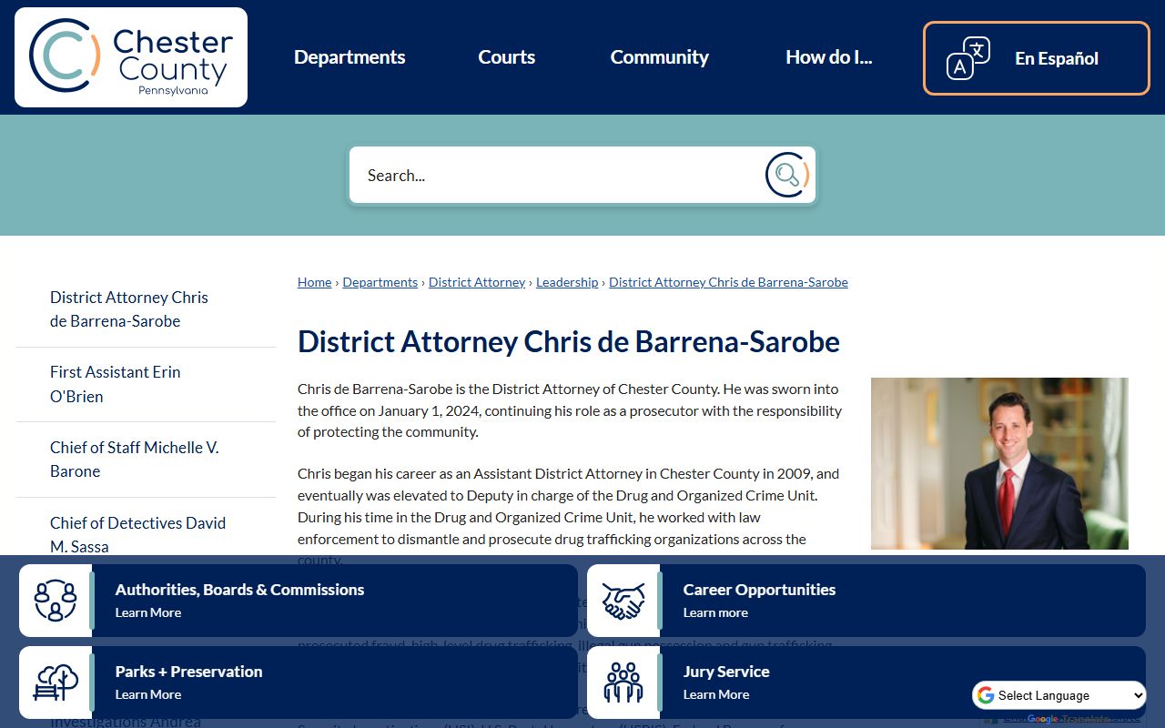 Chester County arrest records and court charges District Attorney biography