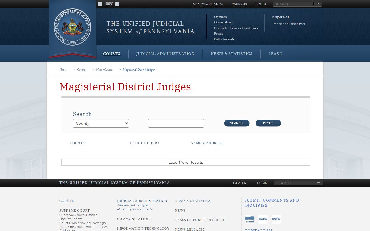 Chester County court dockets Magisterial District Court overview