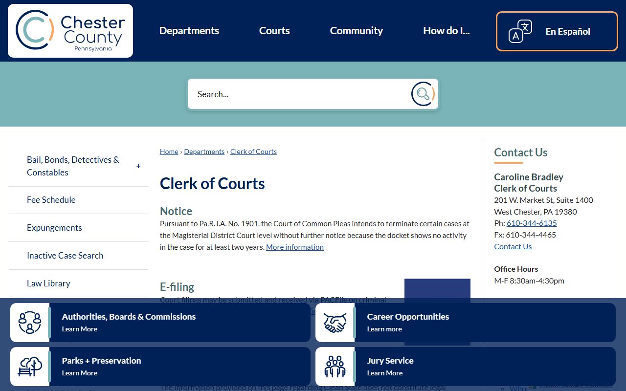 Chester County court records Clerk of Courts criminal records office