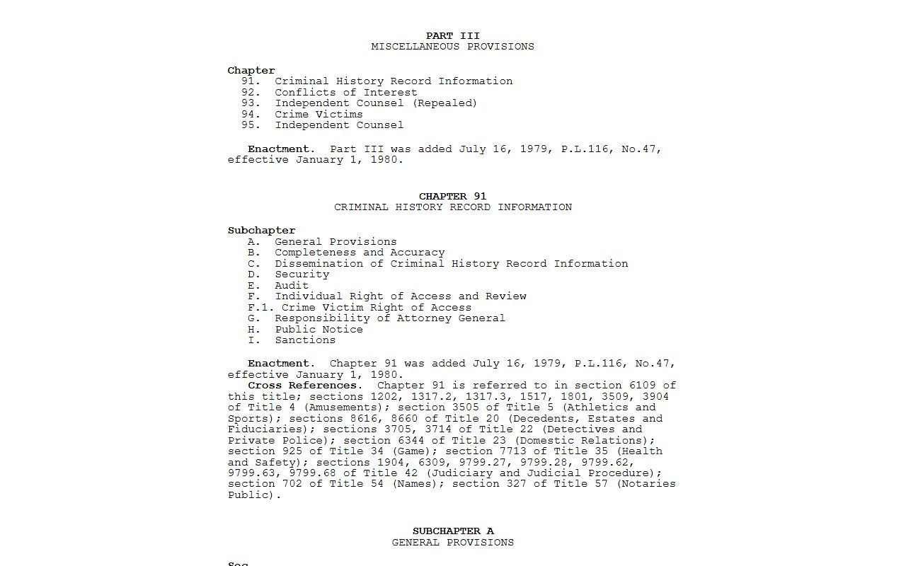 Chester County criminal court records Pennsylvania criminal history law