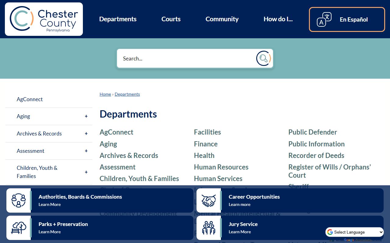 Chester County court records department directory