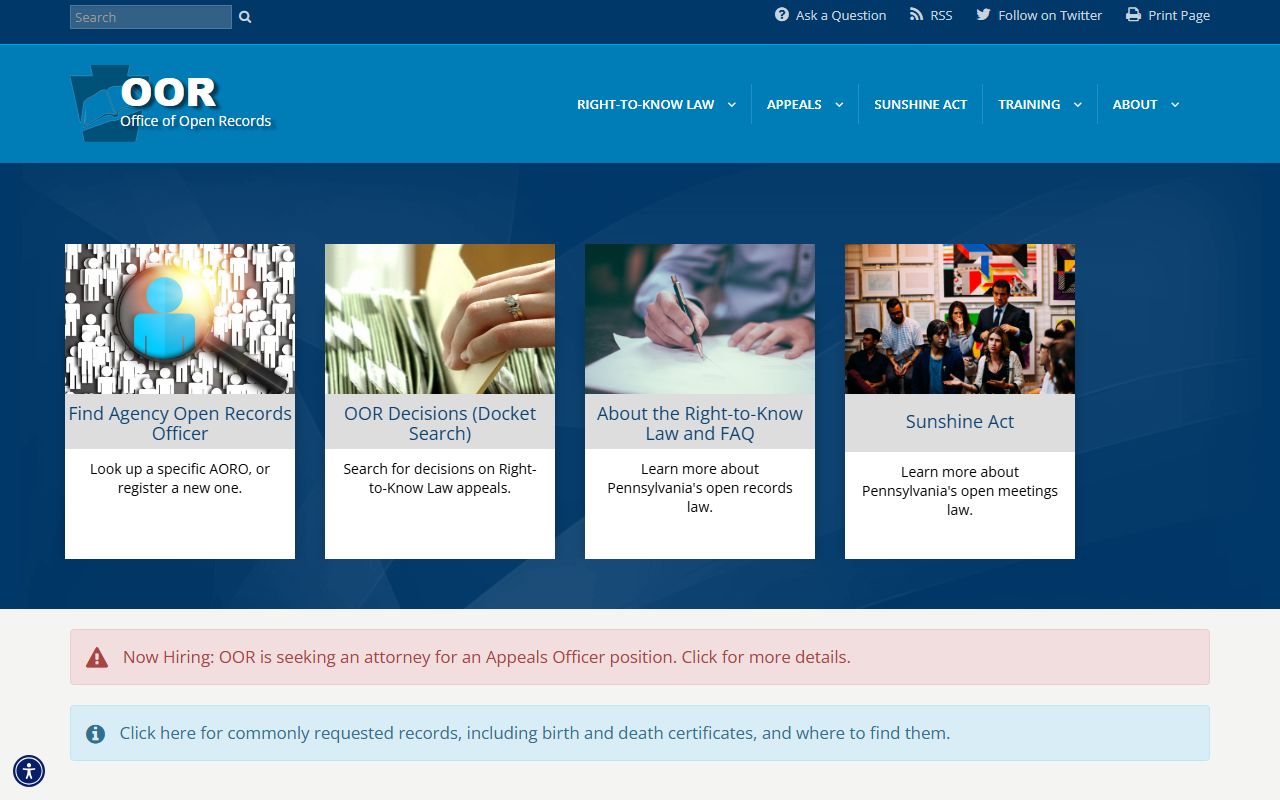 Chester County court records Pennsylvania Office of Open Records