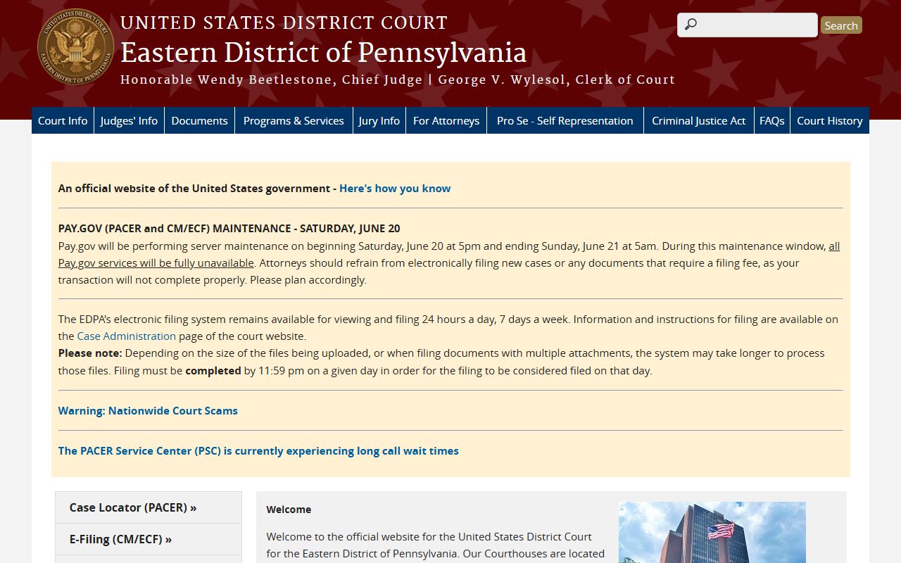 Chester County federal court records Eastern District of Pennsylvania