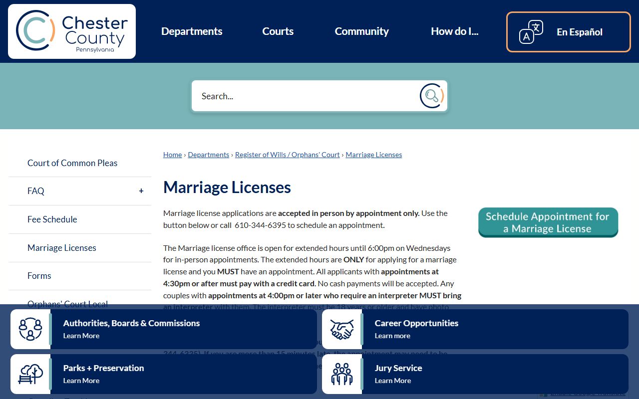 Chester County marriage records and marriage license instructions