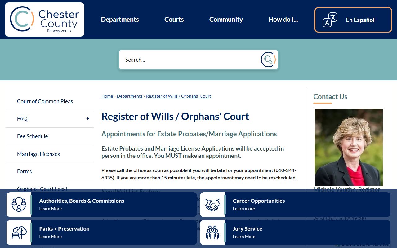 Chester County Orphans' Court Register of Wills records office
