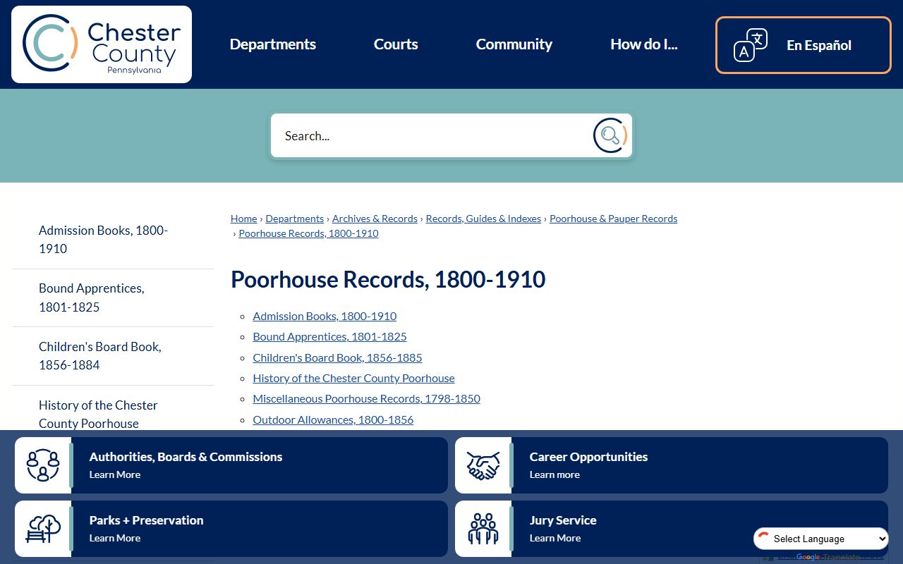 Chester County Orphans' Court probate forms and estate records